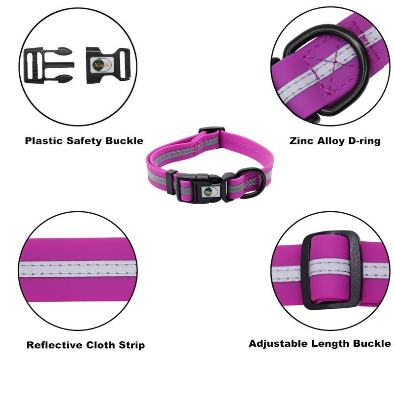 NIMBLE Dog Collar Waterproof Pet Collars Anti-Odor Durable Adjustable PVC & Polyester Soft with Reflective Cloth Stripe Basic Dog Collars S/M/L Sizes (Small (9.45â€-14.17â€inches), Rose Purple) - Image 3